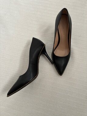 Coach Waverly Black Leather Pointed Toe Stilettos with Stud Trim